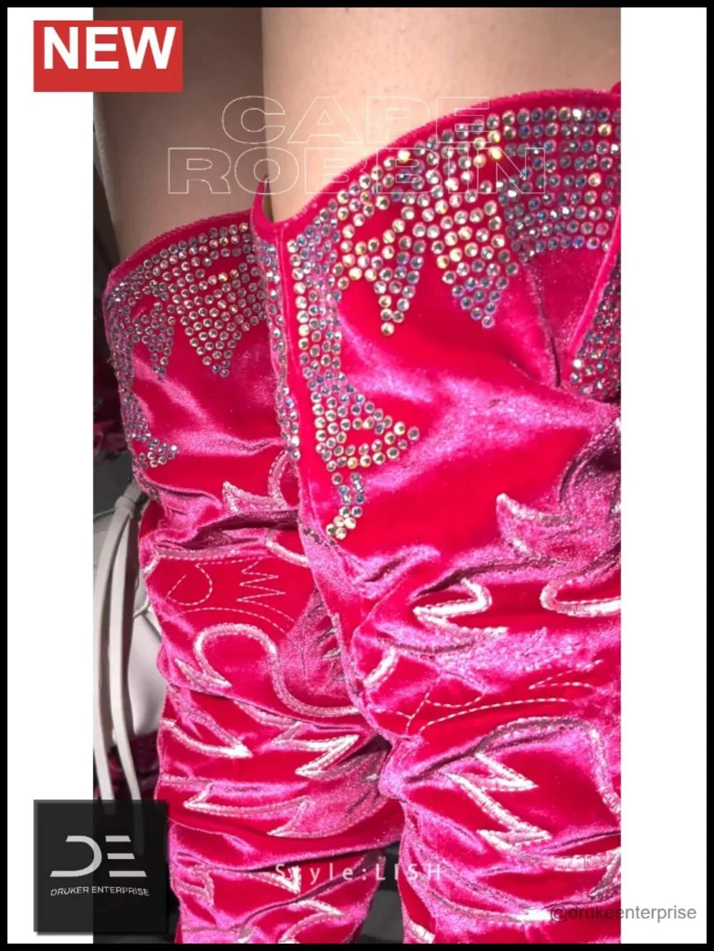 Rhinestone Embroidered Wide Calf Thigh High Slouchy Over The Knee Boots with